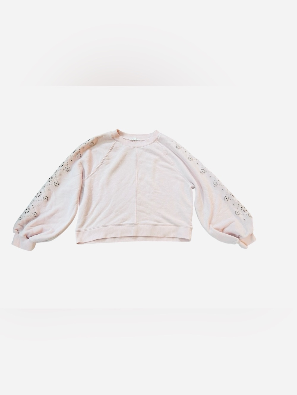 Splendid Light Pink Eyelet Sleeve Crewneck Sweater